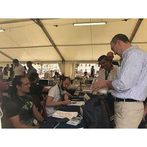 Sergio Bolzonello (Vicepresidente Regione FVG e assessore Attività produttive, Turismo e Cooperazione) con i fumettisti Luca Malisan e Fabio Babich alla seconda edizione del festival del fumetto "The Game Fortress" - Palmanova 02/07/2017