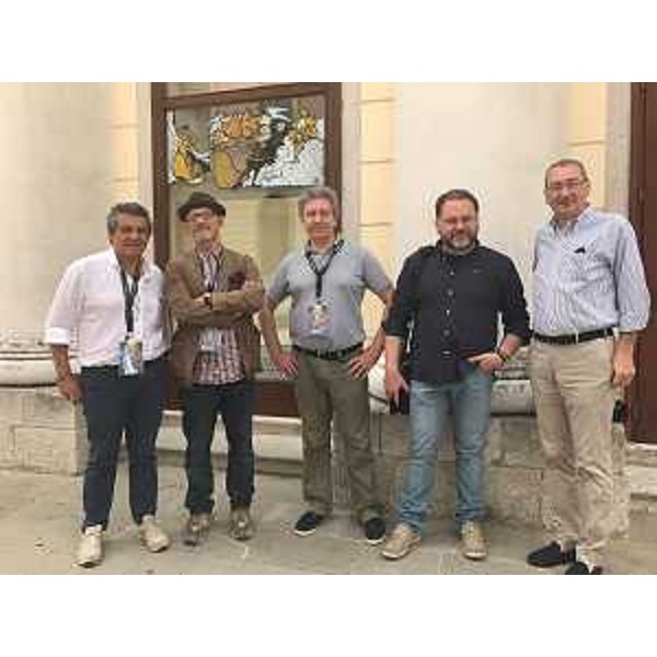 Sergio Bolzonello (Vicepresidente Regione FVG e assessore Attività produttive, Turismo e Cooperazione) e Francesco Martines (Sindaco Palmanova) con i fumettisti Carlo Ambrosini, Luca Enoch e Pasquale Frisenda alla seconda edizione del festival del fumetto "The Game Fortress" - Palmanova 02/07/2017