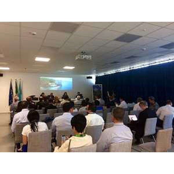 Patrizia Simeoni (Delegata rettore Università Udine), Norberto Zannini (Amministratore delegato BioNet), Sara Vito (Assessore regionale Ambiente ed Energia) e Giampiero Zanchetta (Tecnico Net) durante la presentazione all'Expo 2017 dei progetti FVG - Astana (Kazakistan) 01/08/2017