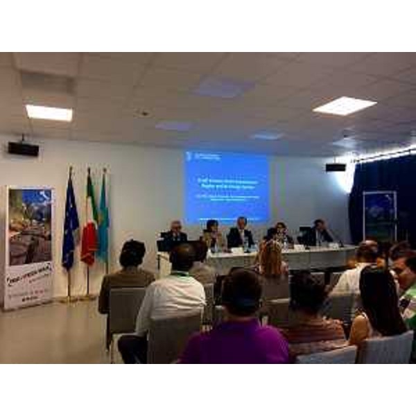 Sebastiano Cacciaguerra (Direzione centrale ambiente ed energia Regione FVG), Sara Vito (Assessore regionale Ambiente ed Energia), Paolo Bevilacqua (Delegato rettore Università Trieste), Manuela Masutti (Area Science Park) e Giorgio Sulligoi (Delegato rettore Università Trieste) alla presentazione del progetto New Mobility FVG (NeMo) - Astana (Kazakistan) 02/08/2017