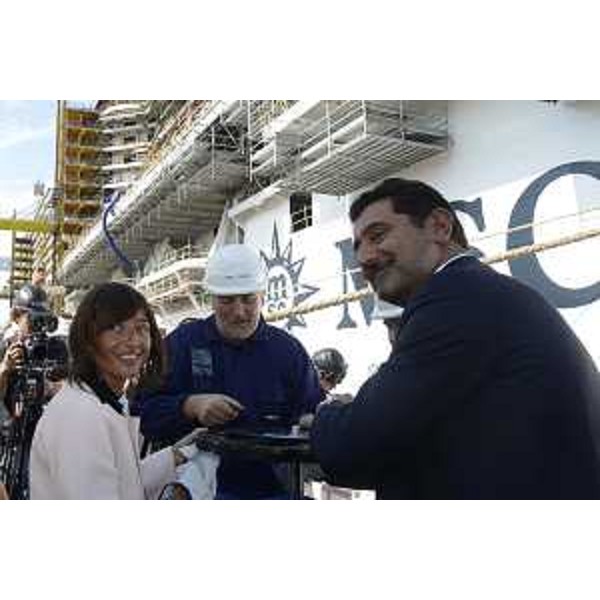 Debora Serracchiani (Presidente Regione Friuli Venezia Giulia) e Gianni Onorato (Amministratore delegato MSC Crociere) in occasione del varo tecnico di Seaview, nave da crociera del gruppo MSC - Monfalcone 23/08/2017