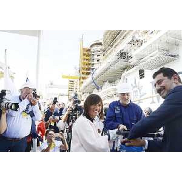 Debora Serracchiani (Presidente Regione Friuli Venezia Giulia) e Gianni Onorato (Amministratore delegato MSC Crociere) in occasione del varo tecnico di Seaview, nave da crociera del gruppo MSC - Monfalcone 23/08/2017