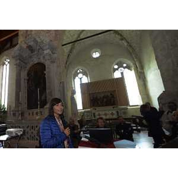 Debora Serracchiani (Presidente Regione Friuli Venezia Giulia) in occasione del ricollocamento delle statue sul Duomo - Venzone 13/09/2017