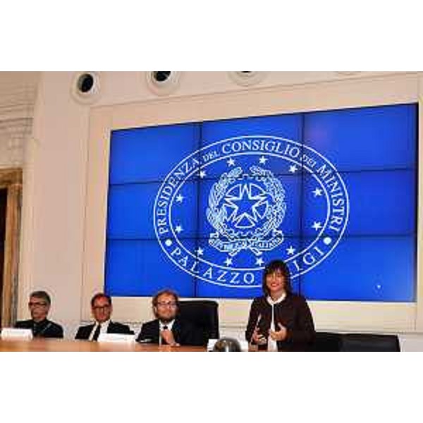 Gabriele Romagnoli (Direttore Rai Sport), Mitja Gialuz (Presidente Società velica Barcola e Grignano), Luca Lotti (Ministro Sport), Debora Serracchiani (Presidente Regione Friuli Venezia Giulia) alla presentazione della quarantanovesima edizione della Barcolana - Roma 21/09/2017