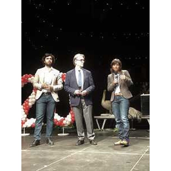Federico Pirone (Assessore Cultura Comune Udine), Paolo Vidali (Presidente Fondazione Teatro Nuovo Giovanni da Udine) e Debora Serracchiani (Presidente Regione Friuli Venezia Giulia) alla cerimonia per i vent'anni del Teatro Nuovo Giovanni da Udine - Udine 15/10/2017