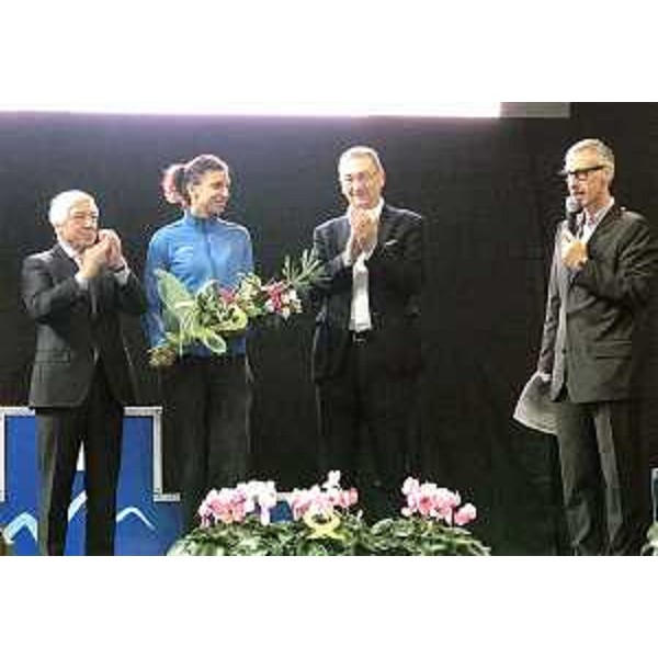 Franco Fontana (Presidente Federazione nazionale sport invernali FVG), Marzia Caravelli (Campionessa atletica) e Sergio Bolzonello (Vicepresidente Regione FVG e assessore Attività produttive, Turismo e Cooperazione) alla festa regionale dello sci - Pordenone 15/10/2017
