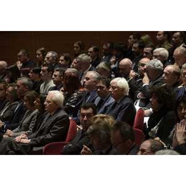 Sergio Mattarella (Presidente della Repubblica), Debora Serracchiani (Presidente Regione Friuli Venezia Giulia), Franco Iacop (Presidente Consiglio regionale) e Loredana Panariti (Assessore regionale Lavoro, Formazione, Istruzione, Pari Opportunità, Politiche giovanili, Ricerca e Università) alla cerimonia di inaugurazione dell'Anno Accademico dell'Università di Udine - Udine 13/11/2017