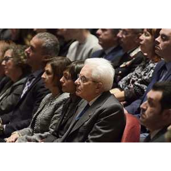 Debora Serracchiani (Presidente Regione Friuli Venezia Giulia) e Sergio Mattarella (Presidente della Repubblica) alla cerimonia di inaugurazione dell'Anno Accademico dell'Università di Udine - Udine 13/11/2017