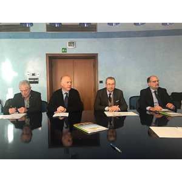 Marino Corti (Fiduciario Slow Food FVG), Michele Mizzaro (Presidente Friulmont), Sergio Bolzonello (Vicepresidente Regione FVG e assessore Attività produttive, Turismo e Cooperazione) e Paolo Stefanelli (Direttore generale ERSA) alla presentazione di FORMANDI  sapori e formaggi di montagna - Trieste 27/11/2017