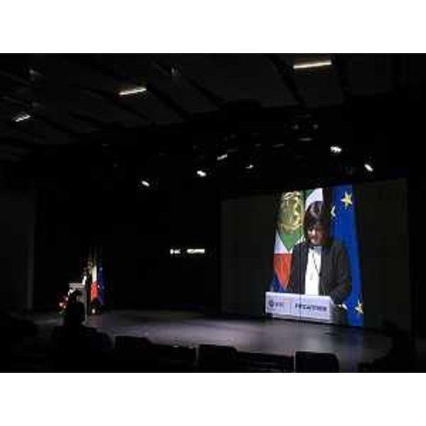Debora Serracchiani (Presidente Regione Friuli Venezia Giulia) interviene durante la cerimonia di varo della nave da crociera MSC Seaside - Monfalcone 29/11/2017