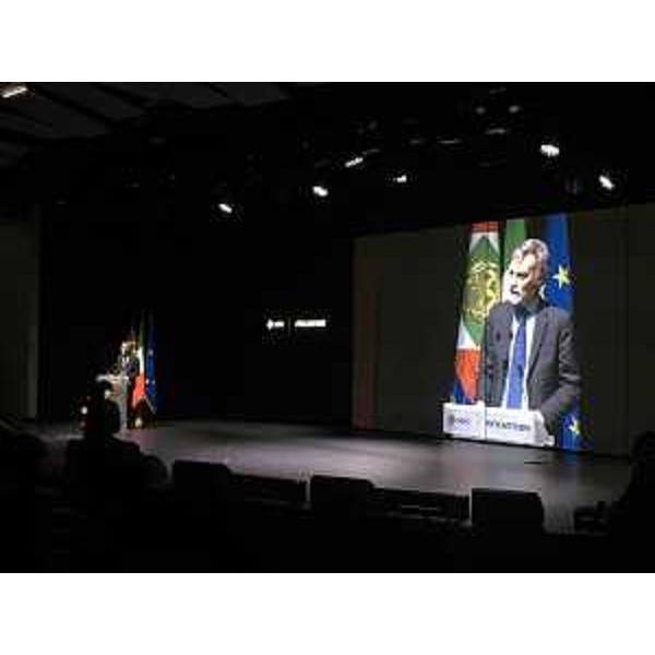 Graziano Delrio (Ministro Infrastrutture e Trasporti) interviene durante la cerimonia di varo della nave da crociera MSC Seaside - Monfalcone 29/11/2017