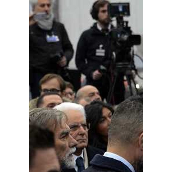 Graziano Delrio (Ministro Infrastrutture e Trasporti) e Sergio Mattarella (Presidente della Repubblica) durante la cerimonia di varo della nave da crociera MSC Seaside - Monfalcone 29/11/2017
