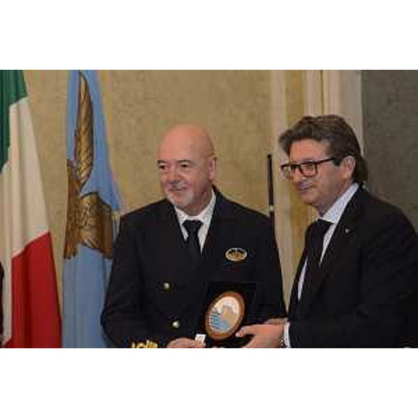 Pier Paolo Scala (Comandante MSC Crociere) e Zeno D'Agostino (Presidente Autorità sistema portuale Mare Adriatico Orientale) durante cerimonia di maiden call per l'attracco della Msc Seaside - Trieste 30/11/2017
