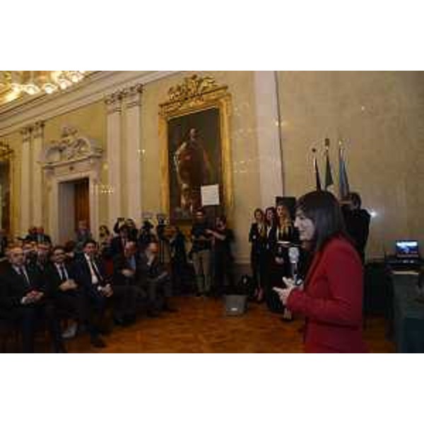 Debora Serracchiani (Presidente Regione Friuli Venezia Giulia) interviene durante cerimonia di maiden call per l'attracco della Msc Seaside - Trieste 30/11/2017