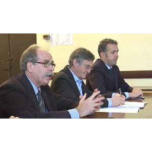 Gianni Torrenti (Assessore regionale Cultura, Sport e Solidarietà), Federico Rossi (Presidente Mittelfest) e Stefano Balloch (Sindaco Cividale del Friuli) alla presentazione del nuovo direttore artistico del Mittelfest Haris Paovic - Cividale del Friuli 30/11/2017
