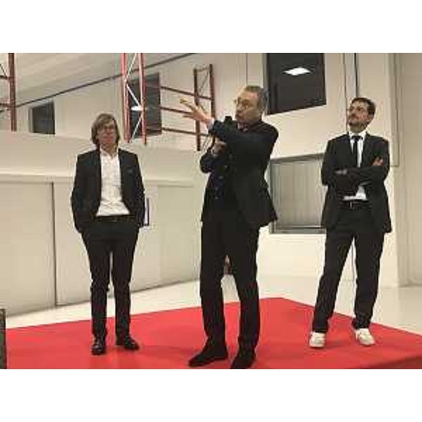 Sergio Bolzonello (Vicepresidente Regione FVG e assessore Attività produttive, Turismo e Cooperazione) con Luca Casarsa e Alessandro Armellini, cofondatori dellazienda Advantech - Udine 01/12/2017 