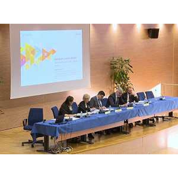 Simone Puksic (Presidente Insiel S.p.A.) e Paolo Panontin (Assessore regionale Autonomie locali e Coordinamento Riforme, Comparto unico, Sistemi informativi) all'incontro "Enti locali e servizi digitali: novità e vantaggi per la Pubblica Amministrazione, i cittadini e le imprese" - Udine 07/12/2017
