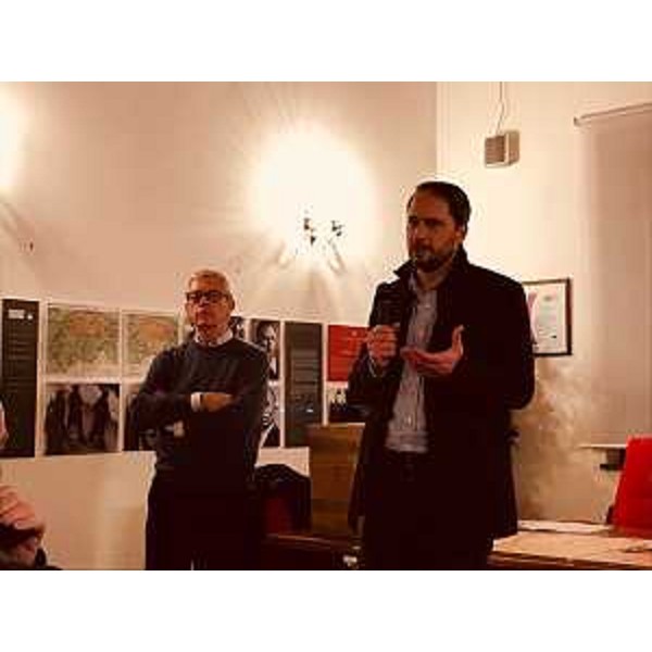 Cristiano Shaurli (Assessore regionale Risorse agricole e forestali) interviene all'asta regionale di legname pregiato - Ampezzo 16/12/2017