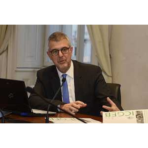 Mauro Giacca (Direttore generale Centro Internazionale Ingegneria Genetica e Biotecnologia - ICGEB) alla presentazione di un laboratorio per lo sviluppo di farmaci biosimilari - Trieste 20/12/2017
