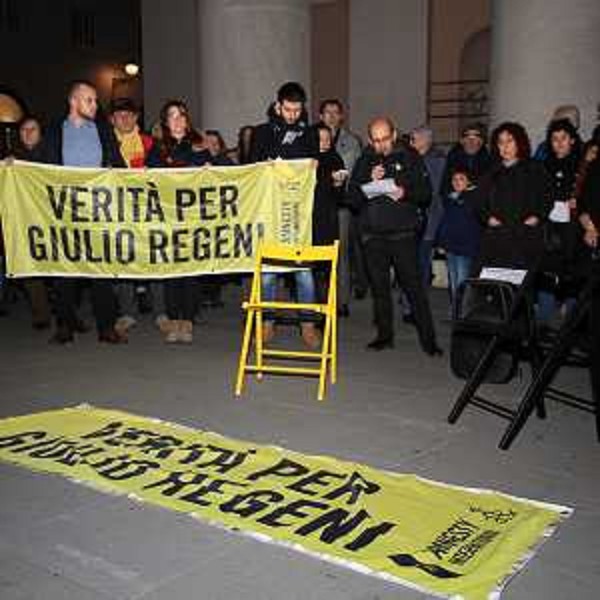 Manifestazione in piazza della Borsa in ricordo di Giulio Regeni, giovane ricercatore di Fiumicello barbaramente ucciso in Egitto nel 2016 - Trieste 25/01/2018