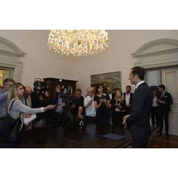 Il nuovo presidente della Regione FVG, Massimiliano Fedriga, incontra i giornalisti in occasione della firma del decreto di nomina - Trieste 03/05/2018