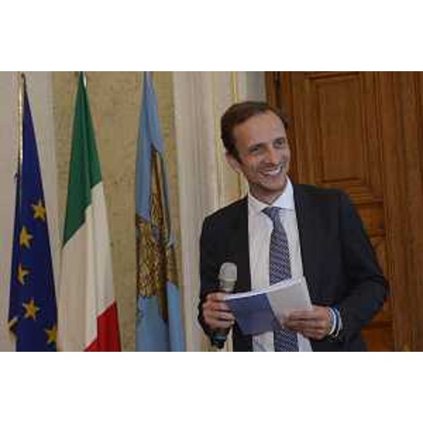 Il governatore del Friuli Venezia Giulia, Massimiliano Fedriga, annuncia nel corso di una conferenza stampa, svoltasi nel salone di rappresentanza della Regione, i componenti della nuova Giunta regionale - Trieste 18/05/2018