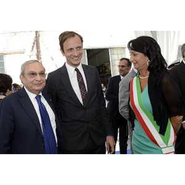 Giuseppe Bono (Amministratore delegato Fincantieri), Massimiliano Fedriga (Presidente Regione Friuli Venezia Giulia), Anna Maria Cisint (Sindaco Monfalcone) alla cerimonia di consegna della nave da crociera Msc Seaview - Monfalcone 04/06/2018 