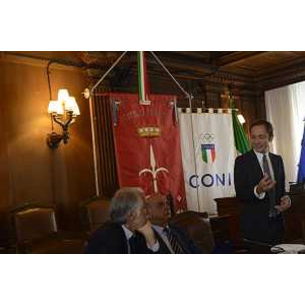 Il governatore del Friuli Venezia Giulia, Massimiliano Fedriga, interviene alla riunione della Giunta nazionale del CONI – Trieste 12/06/2018