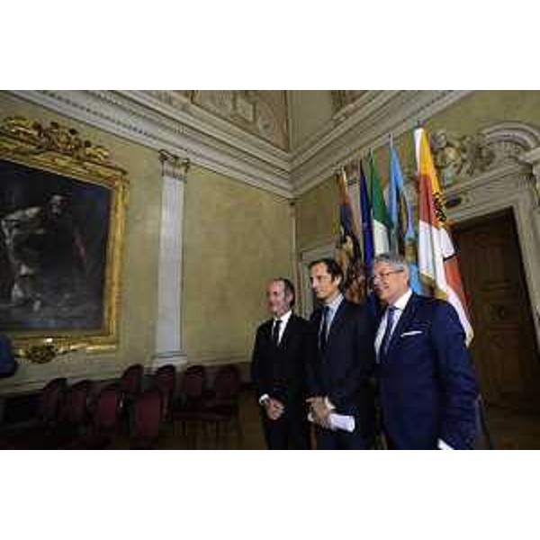 Luca Zaia (Presidente Regione Veneto), Massimiliano Fedriga (Presidente Regione Friuli Venezia Giulia), Peter Kaiser (Governatore Carinzia) all'assemblea del Gect Euregio Senza Confini - Trieste 20/06/2018