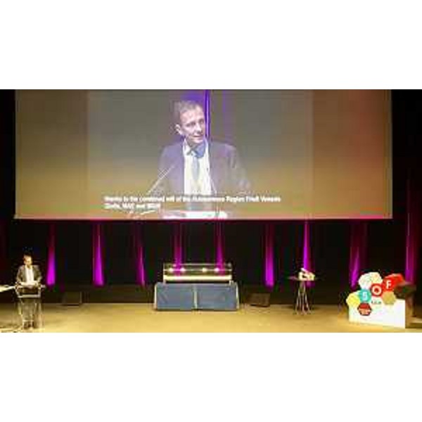 L'intervento del governatore del Friuli Venezia Giulia, Massimiliano Fedriga, alla cerimonia di chiusura di Esof 2018 