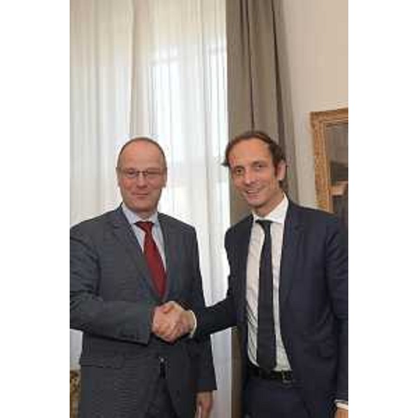 Il governatore del Friuli Venezia Giulia, Massimiliano Fedriga e il commissario europeo a Cultura, istruzione, gioventù e sport, Tibor Navracsics.