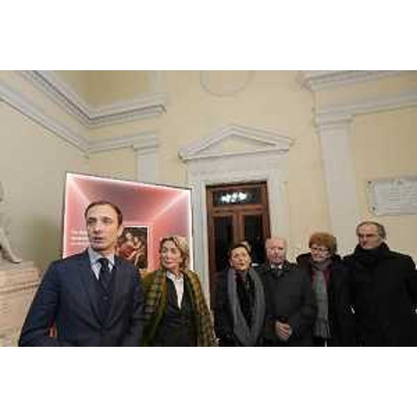 Il governatore del Friuli Venezia Giulia, Massimiliano Fedriga, inaugura la mostra "Un tesoro sconosciuto in un Palazzo da scoprire" assieme a (da sx a dx): la presidente della Fondazione CRTrieste, Tiziana Benussi, la presidente della Fondazione Cassa di Risparmio di Gorizia, Roberta Demartin, il direttore dei Musei diocesani e gallerie del Tiepolo di Udine, Giuseppe Bergamini, l'assessore regionale alla Cultura, Tiziana Gibelli, e il pesidente della Fondazione Friuli, Giuseppe Morandini - Trieste, 3 dicembre 2018