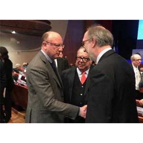 Il Vicegovernatore della Regione FVG, Riccardo Riccardi, con il presidente nazionale di Confidustria Vincenzo Boccia (a sinistra) e quello di Unindustria Pordenone Michelangelo Agrusti (al centro)