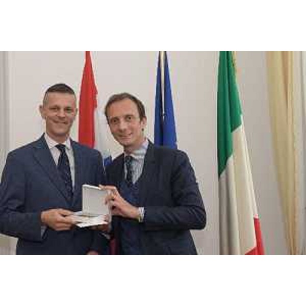  Il governatore del Friuli Venezia Giulia, Massimiliano Fedriga, e il presidente della Regione Istriana, Valter Flego