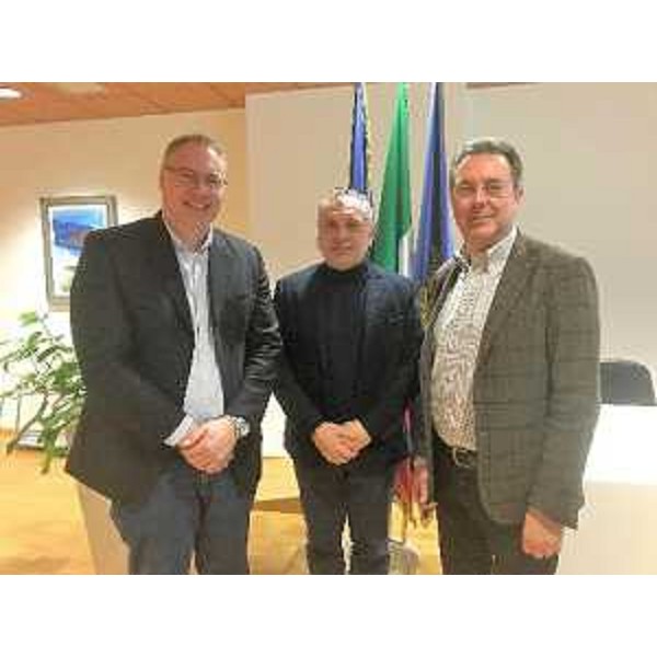 L'assessore alle Infrastrutture e territorio del Friuli Venezia Giulia, Graziano Pizzimenti, con il sindaco di Palazzolo dello Stella, Franco D'Altilia, e il consigliere regionale, Mauro Bordin. Udine, 21 febbraio 2019