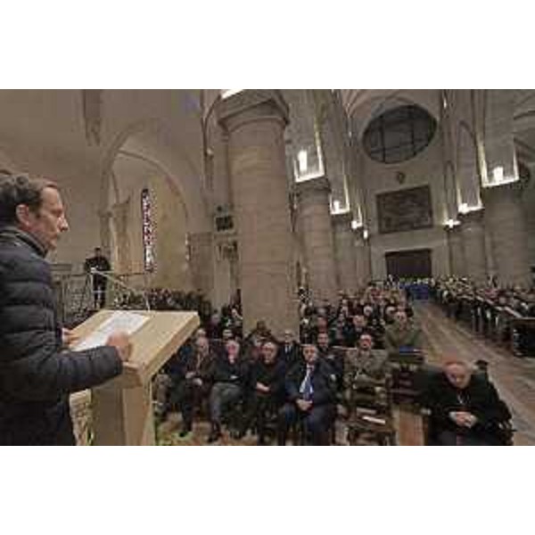 Il governatore del Friuli Venezia Giulia Massimiliano Fedriga interviene al trigesimo in onore dell'on. Giuseppe Zamberletti nel duomo di Gemona