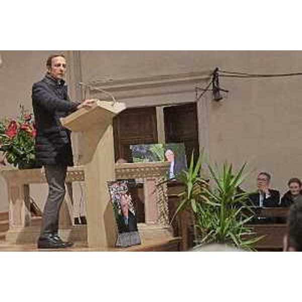 Il governatore del Friuli Venezia Giulia Massimiliano Fedriga interviene al trigesimo in onore dell'on. Giuseppe Zamberletti nel duomo di Gemona