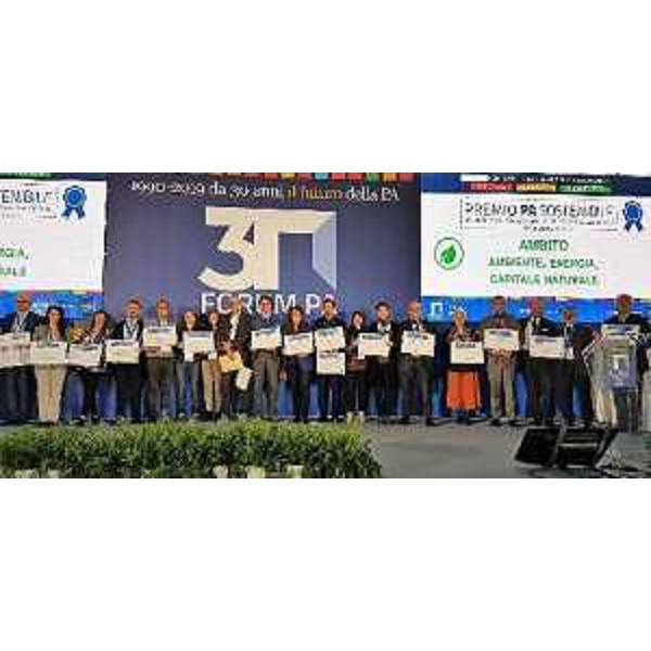 La consegna del Diploma di merito del Premio Pa Sostenibile al Progetto EnergiaFvg, svoltasi nell’ambito del ForumPa 2019 di Roma, al quale era presente l’assessore regionale alla Funzione pubblica.