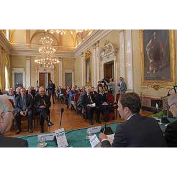 Il governatore del Friuli Venezia Giulia, Massimiliano Fedriga, mentre interviene al convegno dedicato al filosofo Augusto Del Noce