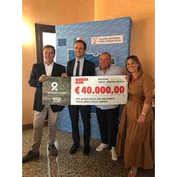 Il Governatore della Regione FVG, Massimiliano Fedriga, con il presidente di Legacoop FVG, Nanino, e il vicepresidente della Coop Alleanza 3.0, Bomben