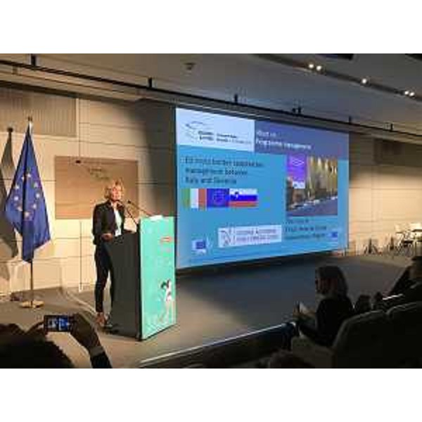 L'assessore regionale alle Finanze con delega al programma Interreg Ita-Slo, Barbara Zilli, durante il suo intervento al workshop nell'ambito dell'evento European Week of Regions and Cities a Bruxelles