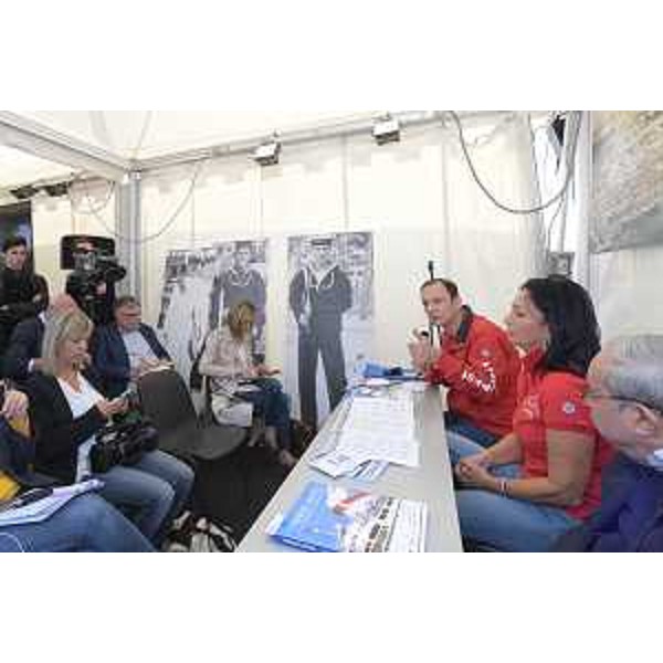 Il governatore del Friuli Venezia Giulia Massimiliano Fedriga nel corso della presentazione, all'interno degli spazi che ospitano il Comune di Monfalcone in Barcolana, del prossimo Recruiting day di fine novembre per 1800 assunzioni nella filiera della navalmeccanica che fa capo a Fincantieri