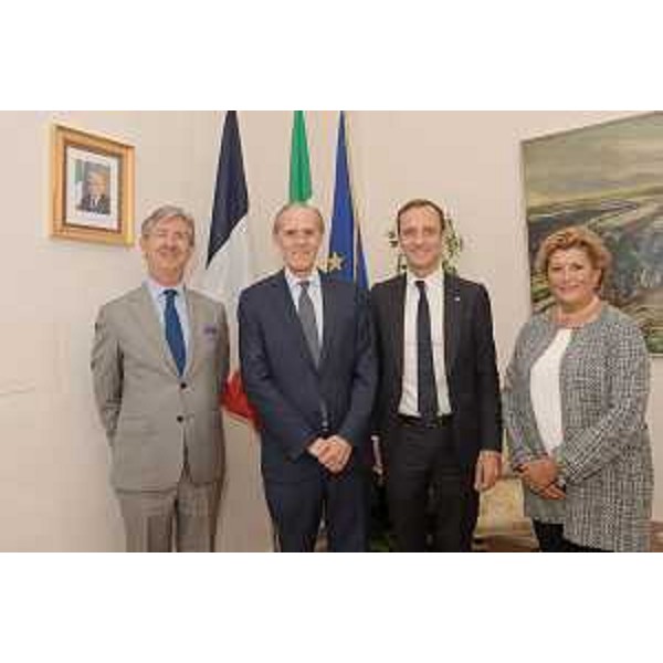 Il governatore del Friuli Venezia Giulia, Massimiliano Fedriga incontra l'ambasciatore di Francia in Italia, Christian Masset, accompagnato dal console generale a Milano, Cyrille Rogeau, e dal console onorario di Francia a Trieste, Cristia Chiaruttini Leggeri - Trieste, 14 ottobre 2019.