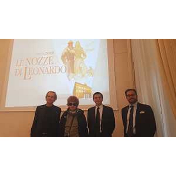 Un momento della conferenza stampa di presentazione dell'opera Le nozze di Leonardo
