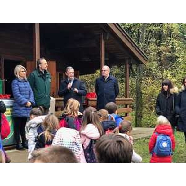 L'assessore alle Risorse forestali del Friuli Venezia Giulia, Stefano Zannier, presenzia alla conclusione della giornata della Festa degli Alberi, a Bosco Romagno