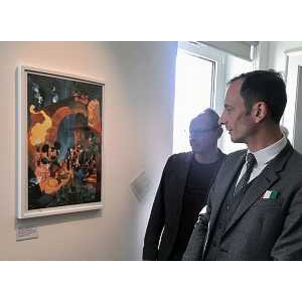 Il governatore del Friuli Venezia Giulia, Massimiliano Fedriga, interviene alla cerimonia di inaugurazione della mostra "Matite&Manette, la Polizia nel fumetto" svoltasi oggi a Pordenone. 