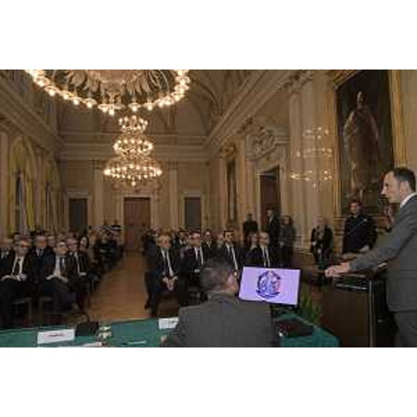 Il governatore del Friuli Venezia Giulia, Massimiliano Fedriga, interviene alla cerimonia commemorativa per i 65 anni di fondazione dell'Unione degli Istriani, nell'ambito della quale è stato insignito del Vessillo della Libera Provincia, il più alto riconoscimento assegnato dall'associazione