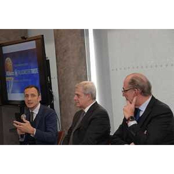 Il governatore del Friuli Venezia Giulia, Massimiliano Fedriga interviene alla presentazione del marchio Allianz che accompagnerà la squadra Pallacanestro Trieste per un triennio