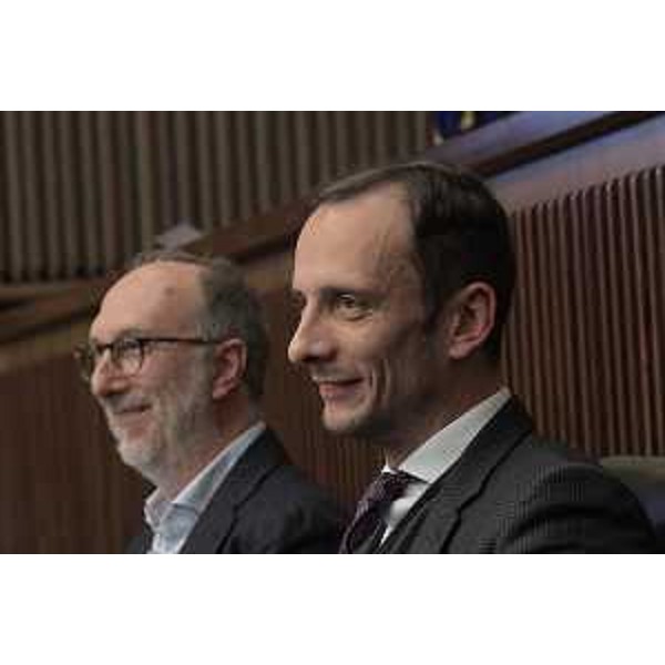 Il governatore del Friuli Venezia Giulia, Massimiliano Fedriga (primo da dx), e il vice con delega alla Salute, Riccardo Riccardi 