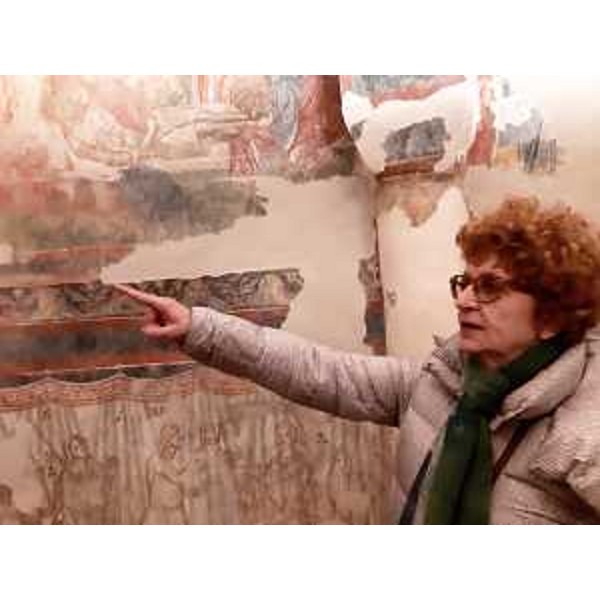 L'assessore regionale alla Cultura, Tiziana Gibelli, visita la cripta degli affreschi della Basilica di Aquileia in occasione dell'inaugurazione del restauro al pubblico. (Foto Pozzetto)